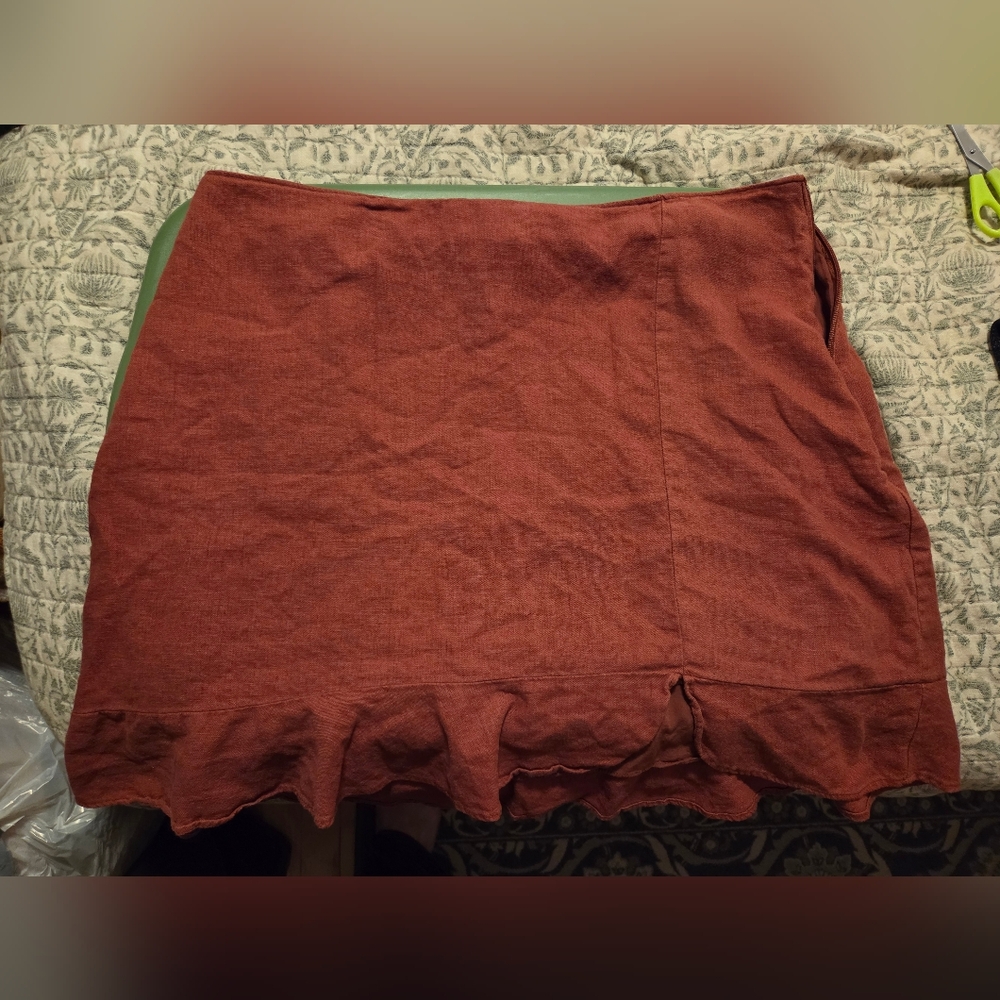 Abercrombie & Fitch Rust Ruffle Hem Linen Blend Mini Skirt